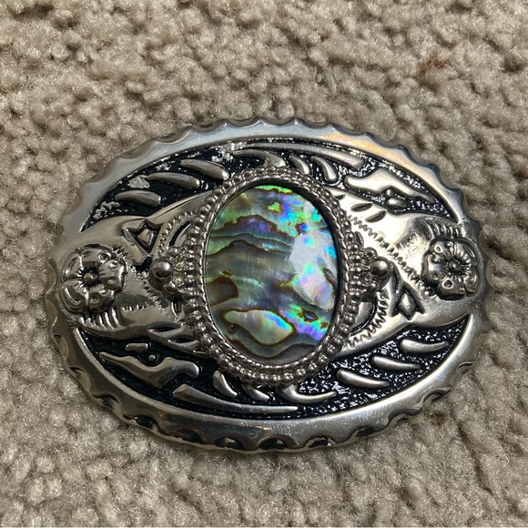 Abalone Inlay Silver Western Belt Buckle - Picture 1 of 4
